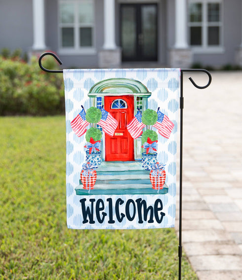 Welcome Front Door with Flags Garden Flag